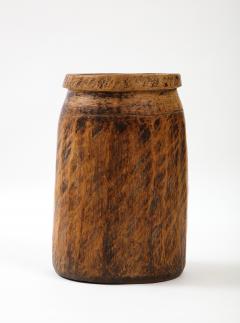 Carved Wood Seed Pot Wabi Sabi Handmade Iron Staples France c 1900 - 2458596