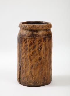 Carved Wood Seed Pot Wabi Sabi Handmade Iron Staples France c 1900 - 2458598