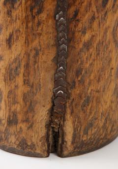 Carved Wood Seed Pot Wabi Sabi Handmade Iron Staples France c 1900 - 2458600