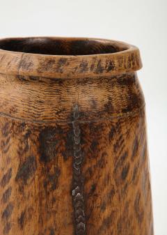 Carved Wood Seed Pot Wabi Sabi Handmade Iron Staples France c 1900 - 2458601