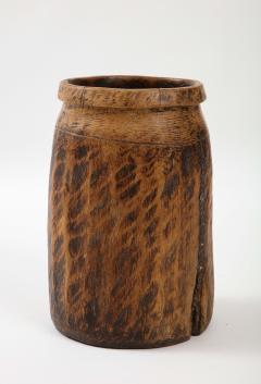 Carved Wood Seed Pot Wabi Sabi Handmade Iron Staples France c 1900 - 2458602