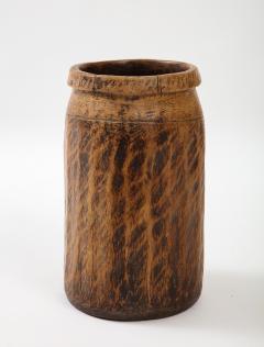 Carved Wood Seed Pot Wabi Sabi Handmade Iron Staples France c 1900 - 2458603