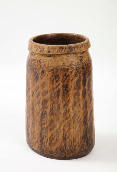 Carved Wood Seed Pot Wabi Sabi Handmade Iron Staples France c 1900 - 2458605