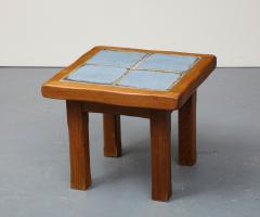 Carved Wood and Ceramic Tile Coffee Side Table France c 1960 - 3314756