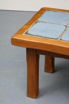 Carved Wood and Ceramic Tile Coffee Side Table France c 1960 - 3314759