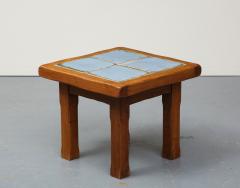 Carved Wood and Ceramic Tile Coffee Side Table France c 1960 - 3314760