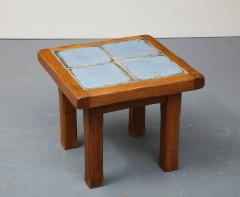 Carved Wood and Ceramic Tile Coffee Side Table France c 1960 - 3314764