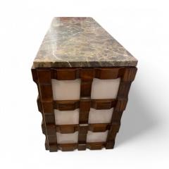 Carved Wooden Sideboards with Pink Glass and Marble - 4224640