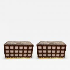 Carved Wooden Sideboards with Pink Glass and Marble - 4226935