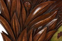 Carved Wooden Wall Plaque with Painted Floral Still Life Center - 4409055