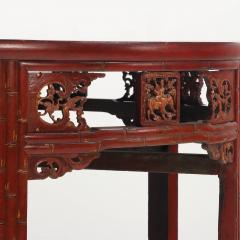 Carved demi lune Chinese console tables in red C 1880  - 3365463