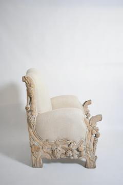 Carved limed oak fruits and foliage armchair 1970s  - 4684321
