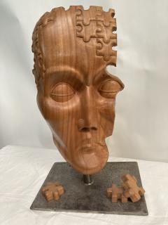 Carved wood puzzle head sculpture - 3333951