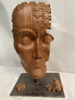Carved wood puzzle head sculpture - 3333952