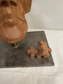 Carved wood puzzle head sculpture - 3333955