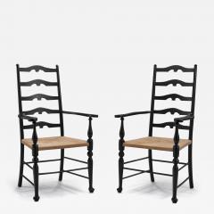 Carver Ladderback Chairs with Leather Seats Europe early 20th century - 3088603