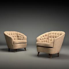 Casa E Giardino Gio Ponti Italian Mid Century Modern Tufted Lounge Chairs Beige Linen 1950s - 3871278