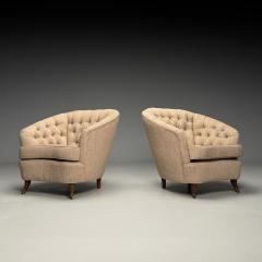 Casa E Giardino Gio Ponti Italian Mid Century Modern Tufted Lounge Chairs Beige Linen 1950s - 3871279