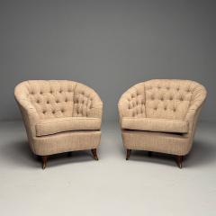 Casa E Giardino Gio Ponti Italian Mid Century Modern Tufted Lounge Chairs Beige Linen 1950s - 3871280