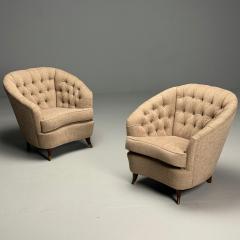 Casa E Giardino Gio Ponti Italian Mid Century Modern Tufted Lounge Chairs Beige Linen 1950s - 3871281