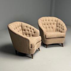 Casa E Giardino Gio Ponti Italian Mid Century Modern Tufted Lounge Chairs Beige Linen 1950s - 3871282