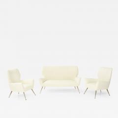 Casa E Giardino Italian Settee Pair of Chairs with Brass Legs Gio Ponti for Casa e Giardino - 2624682