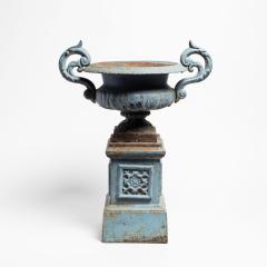 Cast Iron Urn on Plinth in Blue - 1331046