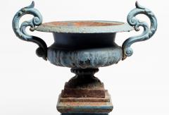 Cast Iron Urn on Plinth in Blue - 1421459