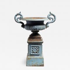 Cast Iron Urn on Plinth in Blue - 1422287