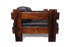 Casulo Brazilian Modern Rosewood Lounge Chair in Black Leather - 3687315