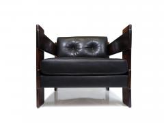 Casulo Brazilian Modern Rosewood Lounge Chair in Black Leather - 3687322