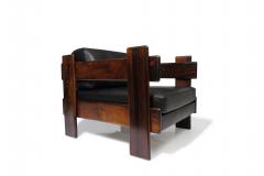 Casulo Brazilian Modern Rosewood Lounge Chair in Black Leather - 3687323