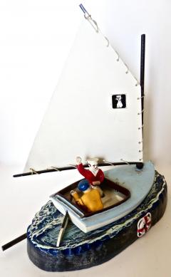 Cat Boat Mechanical Toy Penny Bank American circa 1968 - 2731327