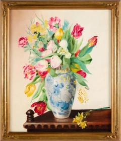 Cecil Kennedy Floral Still Life with Blue and White Vase by Cecil Kennedy - 4585466