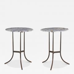 Cedric Hartman Pair of Cedric Hartman Bronze Blue Bahia Granite Side Tables circa 1970s - 4483385
