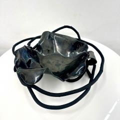 Ceramic Freeform Decorative Bowl set in a black wood twisted branch pedestal  - 4820300