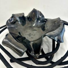 Ceramic Freeform Decorative Bowl set in a black wood twisted branch pedestal  - 4820302