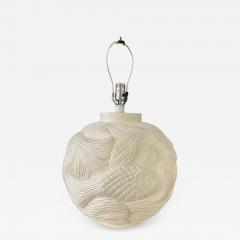 Ceramic Incised Bulbous Table Lamp with Japanese Swimming Fish Motif Mid Century - 2559679