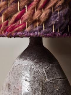 Ceramic Table Lamp with Crackle Glaze Base and Woven Wool Shade in Plum Tones - 4693031