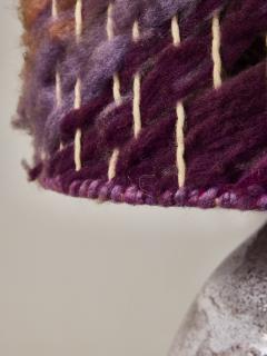 Ceramic Table Lamp with Crackle Glaze Base and Woven Wool Shade in Plum Tones - 4693068
