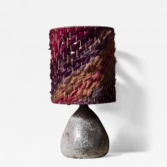 Ceramic Table Lamp with Crackle Glaze Base and Woven Wool Shade in Plum Tones - 4713963