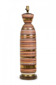 Ceramic Tall Bullet Striped Lustre Glazed Brown Toned Table Lamp on Wood Base - 4162627