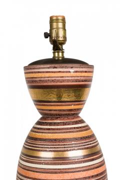Ceramic Tall Bullet Striped Lustre Glazed Brown Toned Table Lamp on Wood Base - 4162628