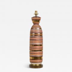 Ceramic Tall Bullet Striped Lustre Glazed Brown Toned Table Lamp on Wood Base - 4167803