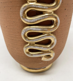 Ceramic Vase with Gold Snake Shape ornamental Luc Lanel Style 1940s - 3749950