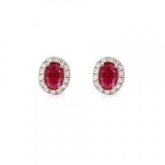 Certified 1 Carat Ruby Diamond Halo Stud Earring in 14K - 3896741