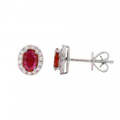 Certified 1 Carat Ruby Diamond Halo Stud Earring in 14K - 3900434