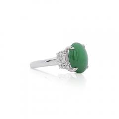 Certified 5 80 Carat Natural Jadeite Jade and Baguette Diamond Platinum Ring - 3919058