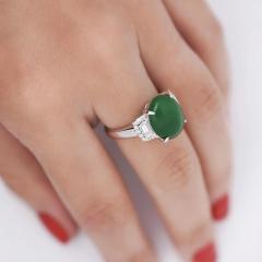 Certified 5 80 Carat Natural Jadeite Jade and Baguette Diamond Platinum Ring - 3919060