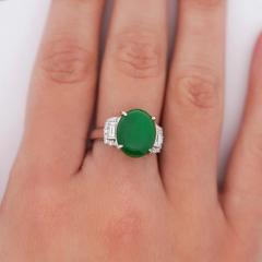 Certified 5 80 Carat Natural Jadeite Jade and Baguette Diamond Platinum Ring - 3919068